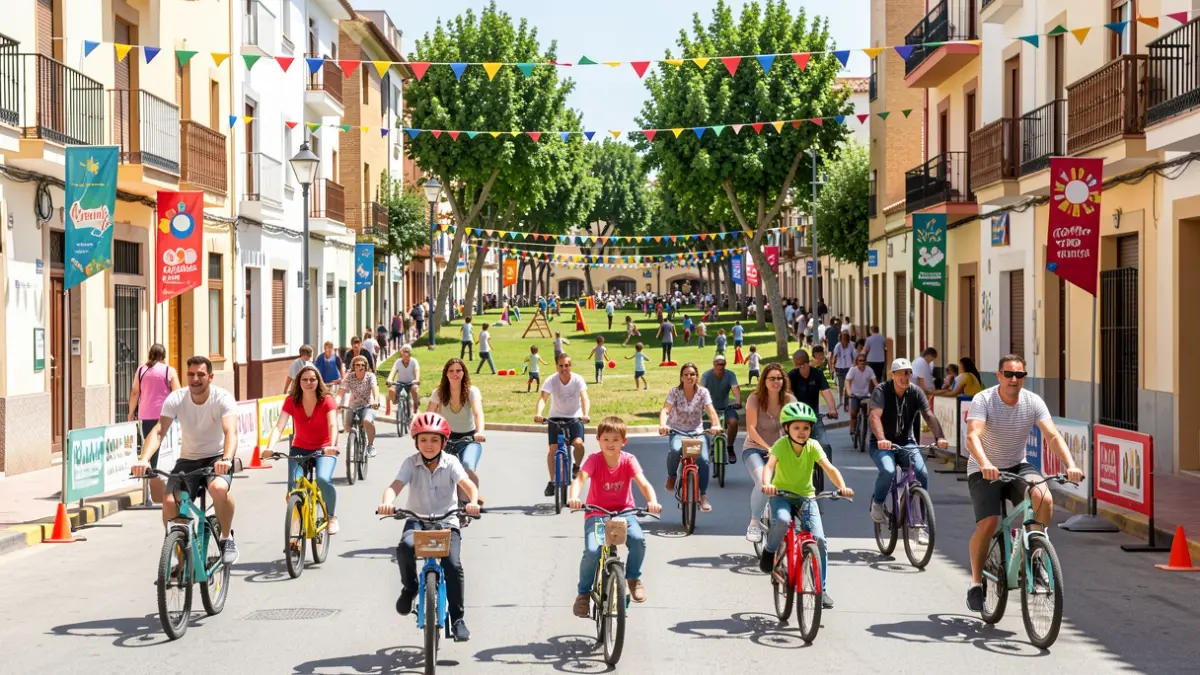 Imagen genérica de la Fiesta de la Bicicleta en Colmenar Viejo, con ciclistas y actividades infantiles.