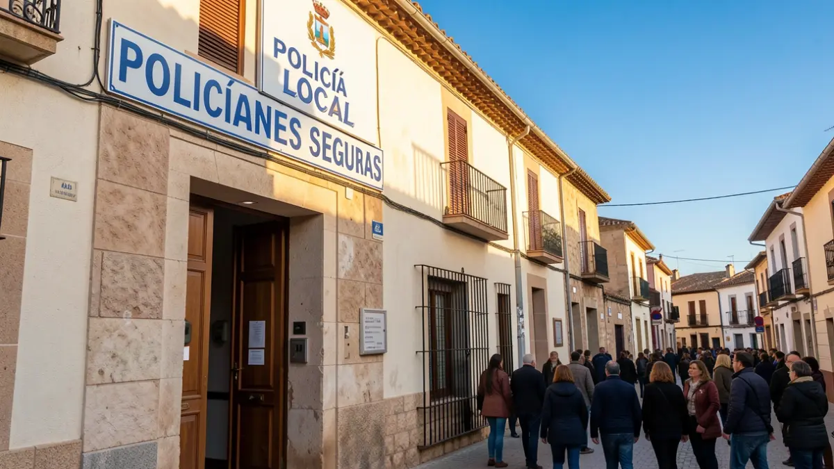 Fachada de la Policía Local de Tres Cantos ofreciendo el servicio 'Vacaciones Seguras'.