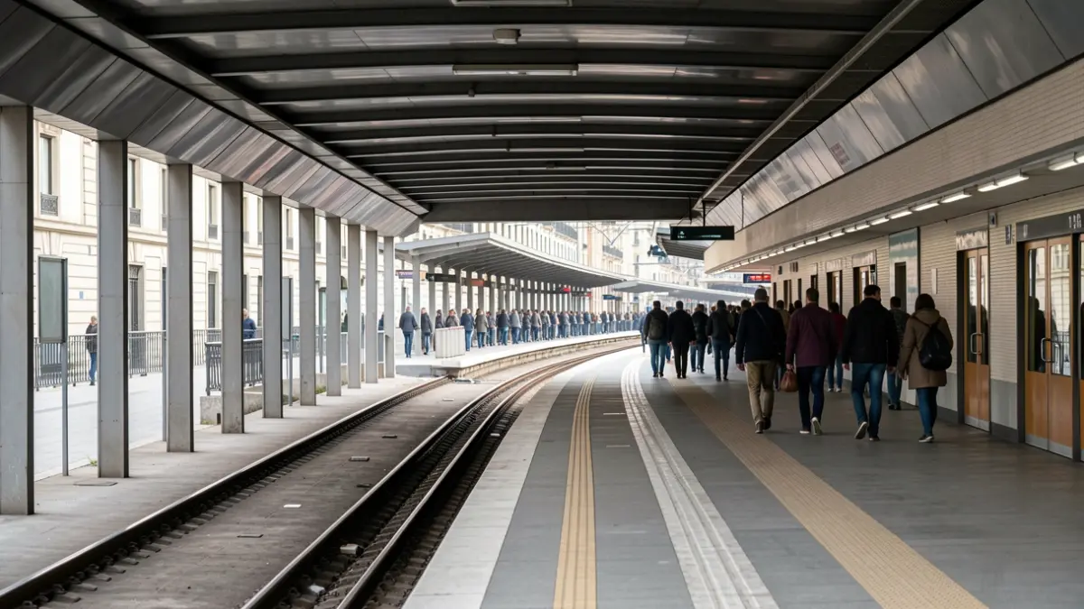Generic image of an empty metro platform in Madrid with tracks disappearing into the distance.